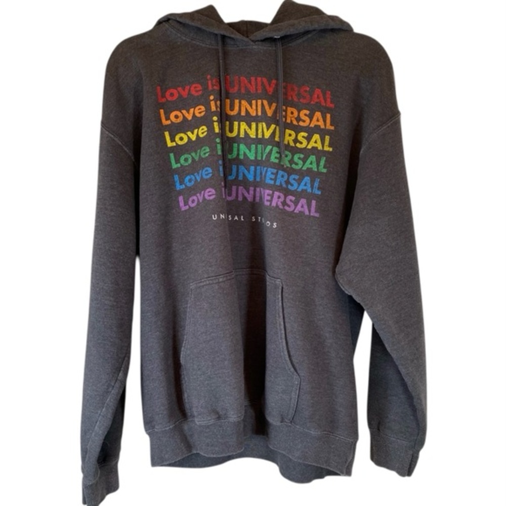 UNIVERSAL STUDIOS Gray Hoodie “Love Is Universal” Pride LGBTQ Unisex Size L